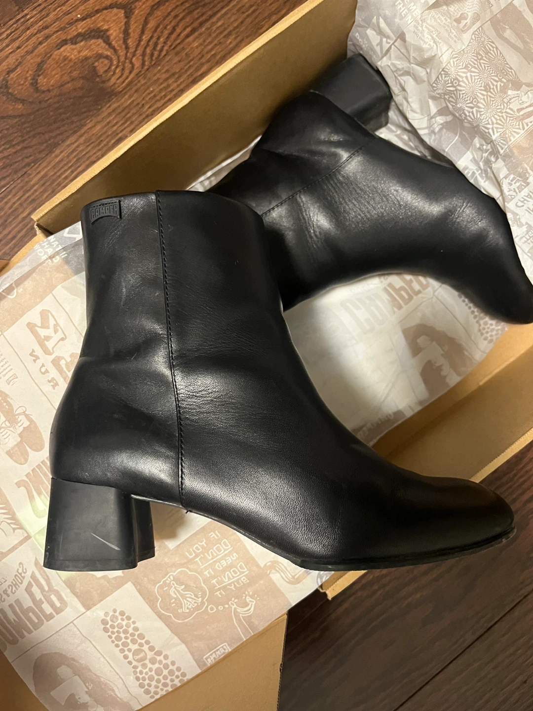 Camper Black Leather Ankle Boots