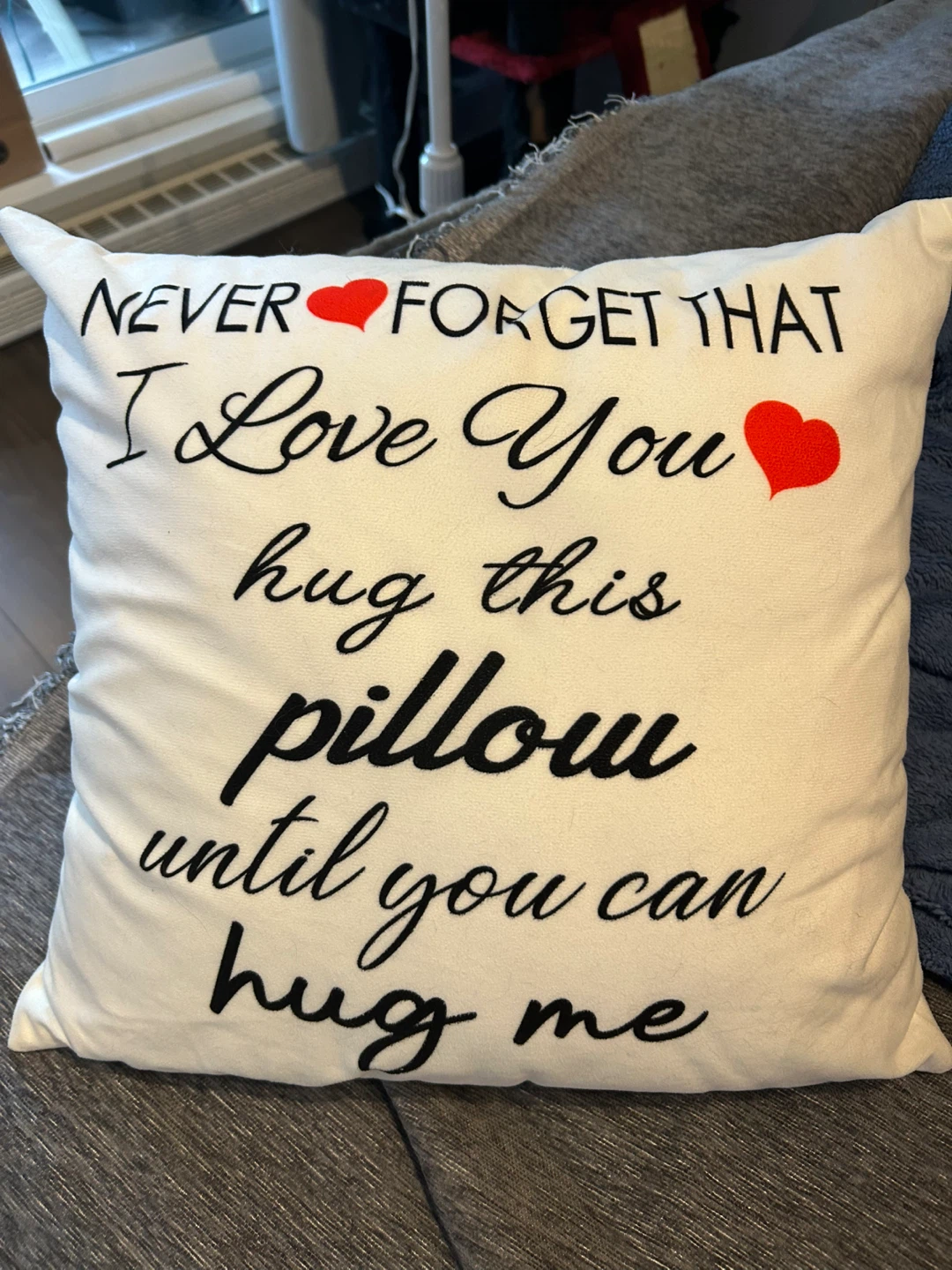 Custom designed throw pillow cover and throw pillow included.
