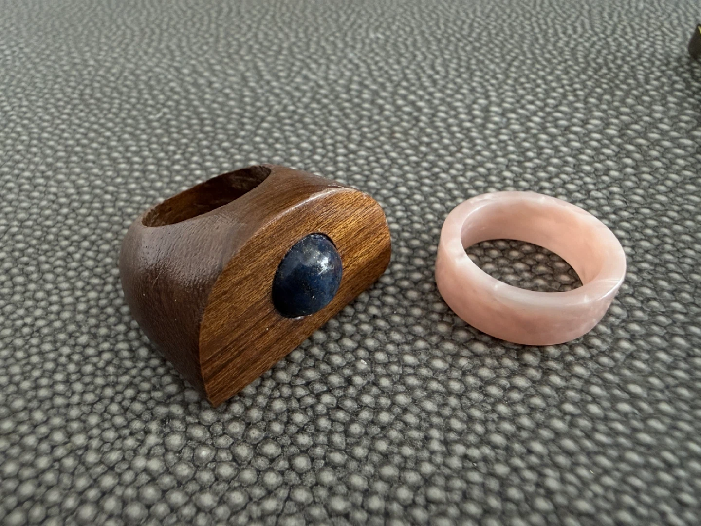 Wooden Ring with Blue Stone Accent
