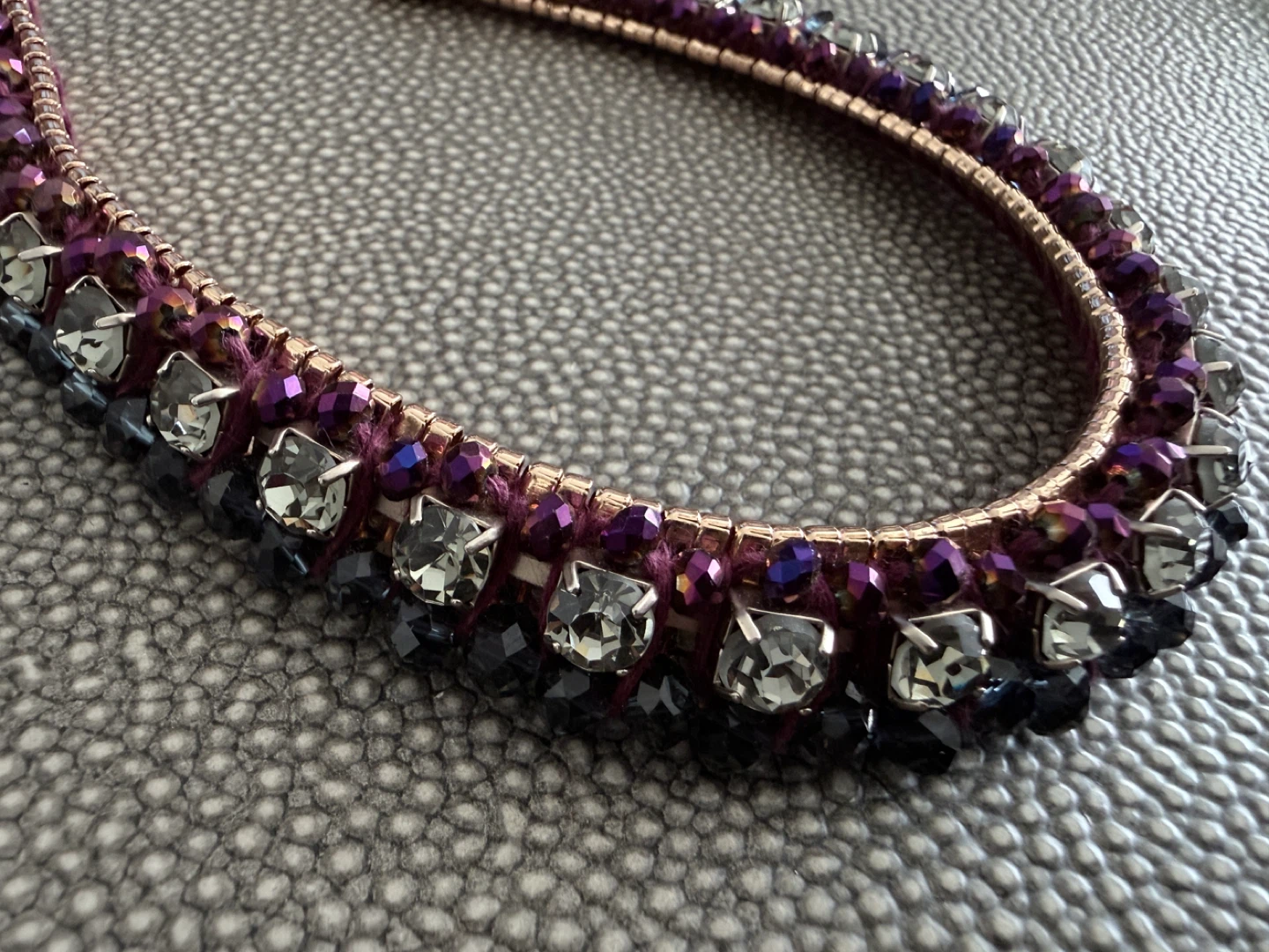 Beaded Choker Necklace with Clear and Grey Crystals - photo 2