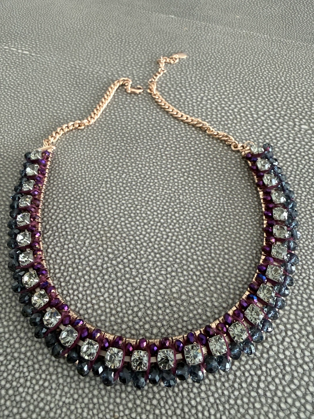 Beaded Choker Necklace with Clear and Grey Crystals