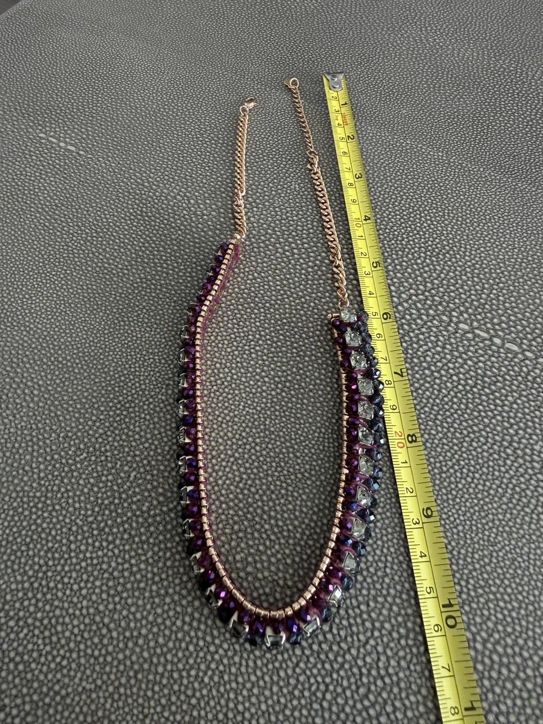 Beaded Choker Necklace with Clear and Grey Crystals - photo 3
