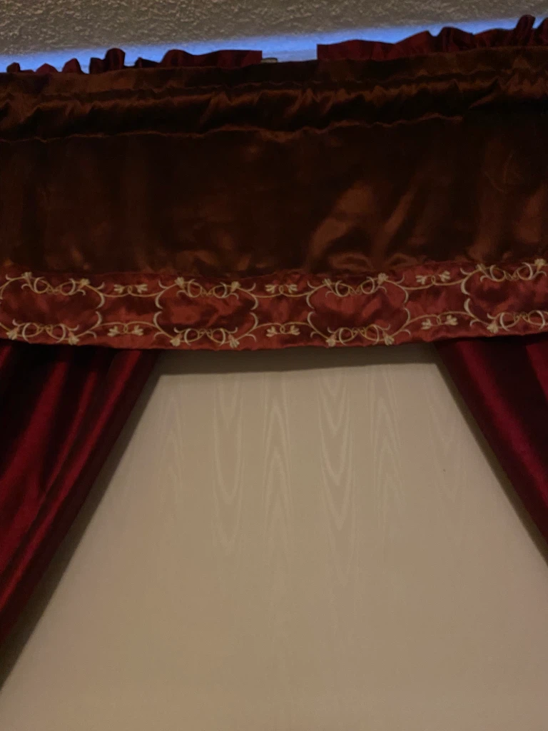 Burgundy Satin Curtain Set with Valance and Rod - photo 2
