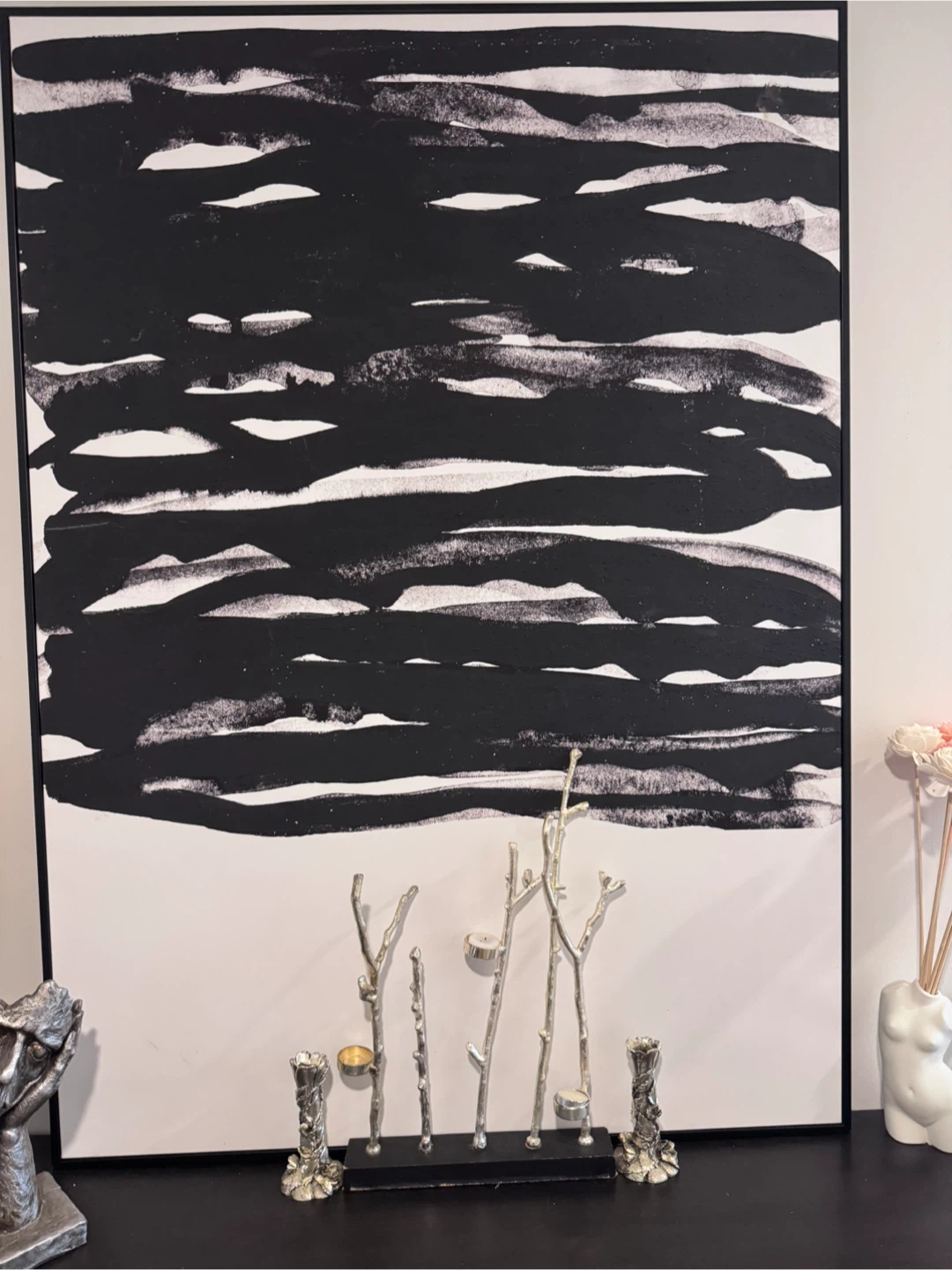 Large Abstract Black and White Canvas Art