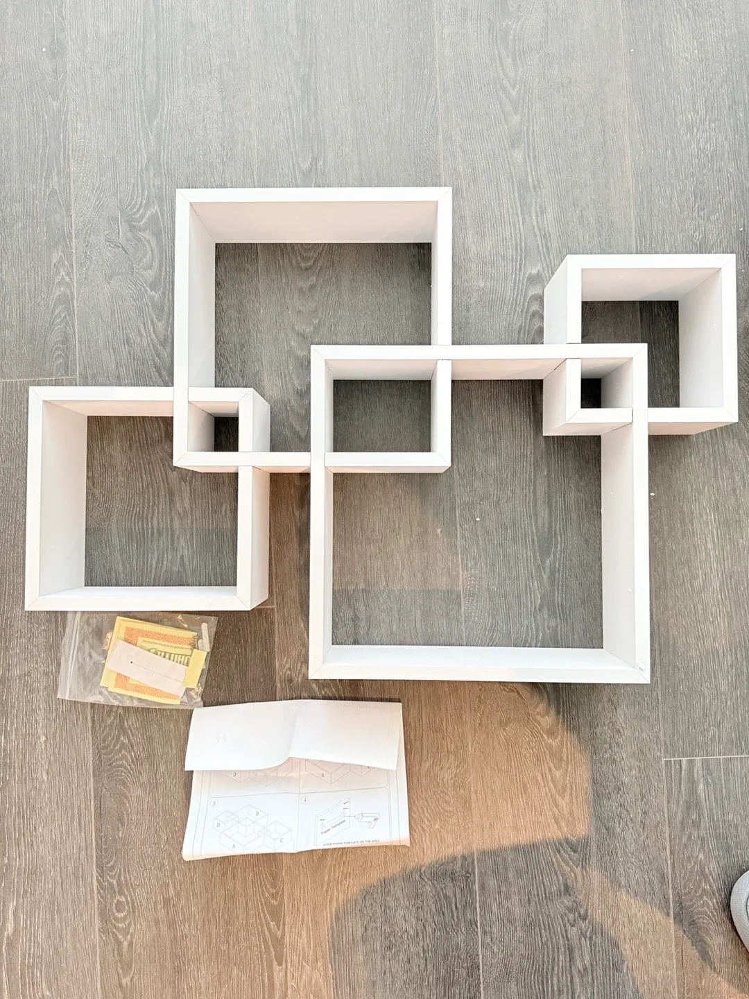 Wall Mount Floating Intersecting Cube Accent Wall Shelf - White