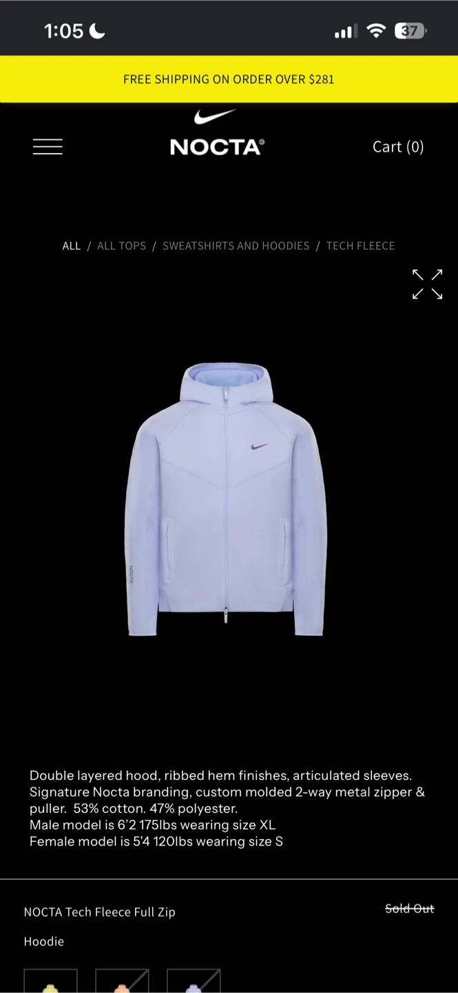 NOCTA x Nike Tech Fleece Full Zip Hoodie & Pants Set - Size M