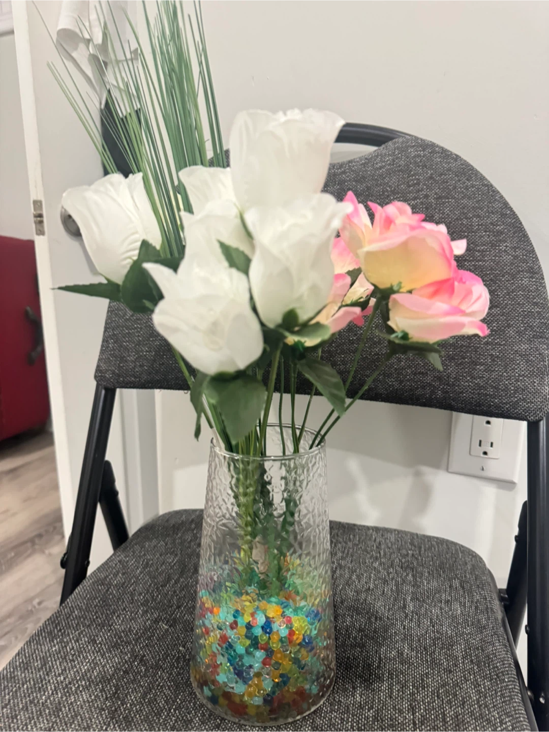 Artificial Roses Floral Arrangement in Glass Vase