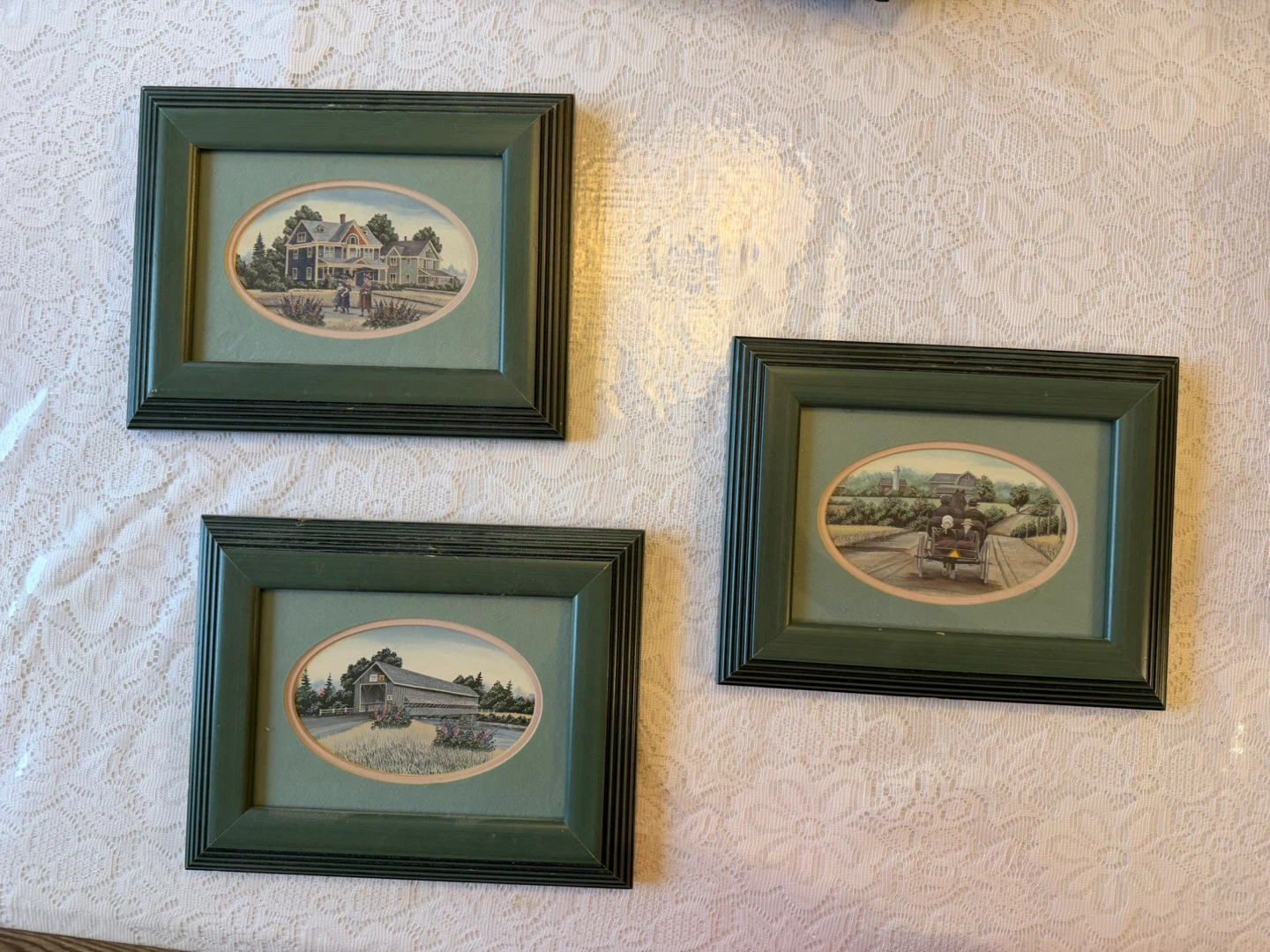 Vintage Framed Wall Art Set of 3 - Country Scenes