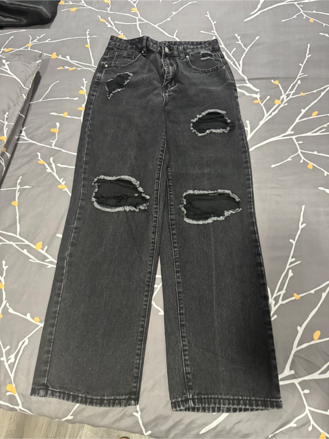 Black Ripped Wide Leg Jeans