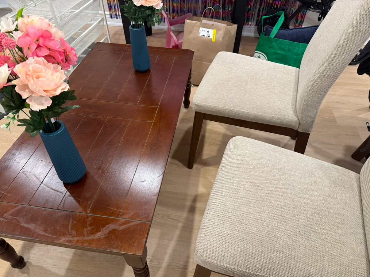 Wooden Coffee Table with Chairs