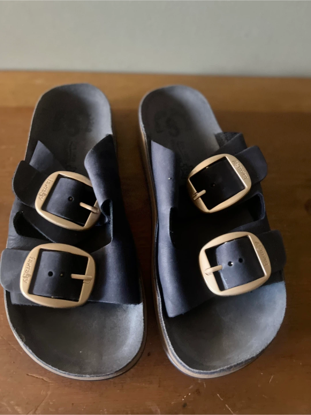 Fantasy Steps Women's Blue Suede Double Buckle Sandals