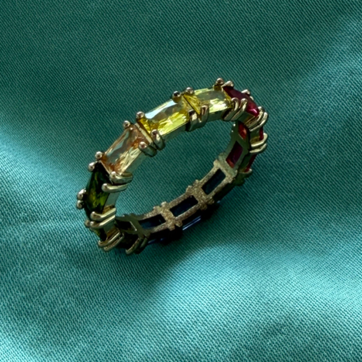 Eternity Band Ring with Multi-Coloured Baguette Cut Stones