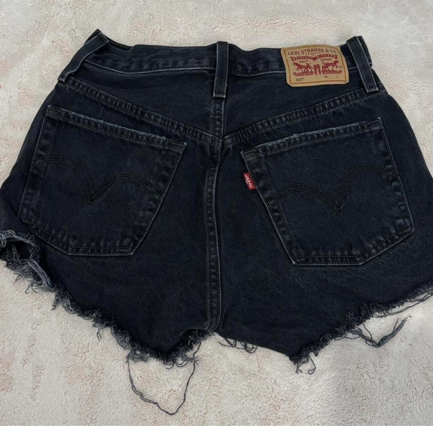 Levi's 501 Black Distressed Denim Shorts