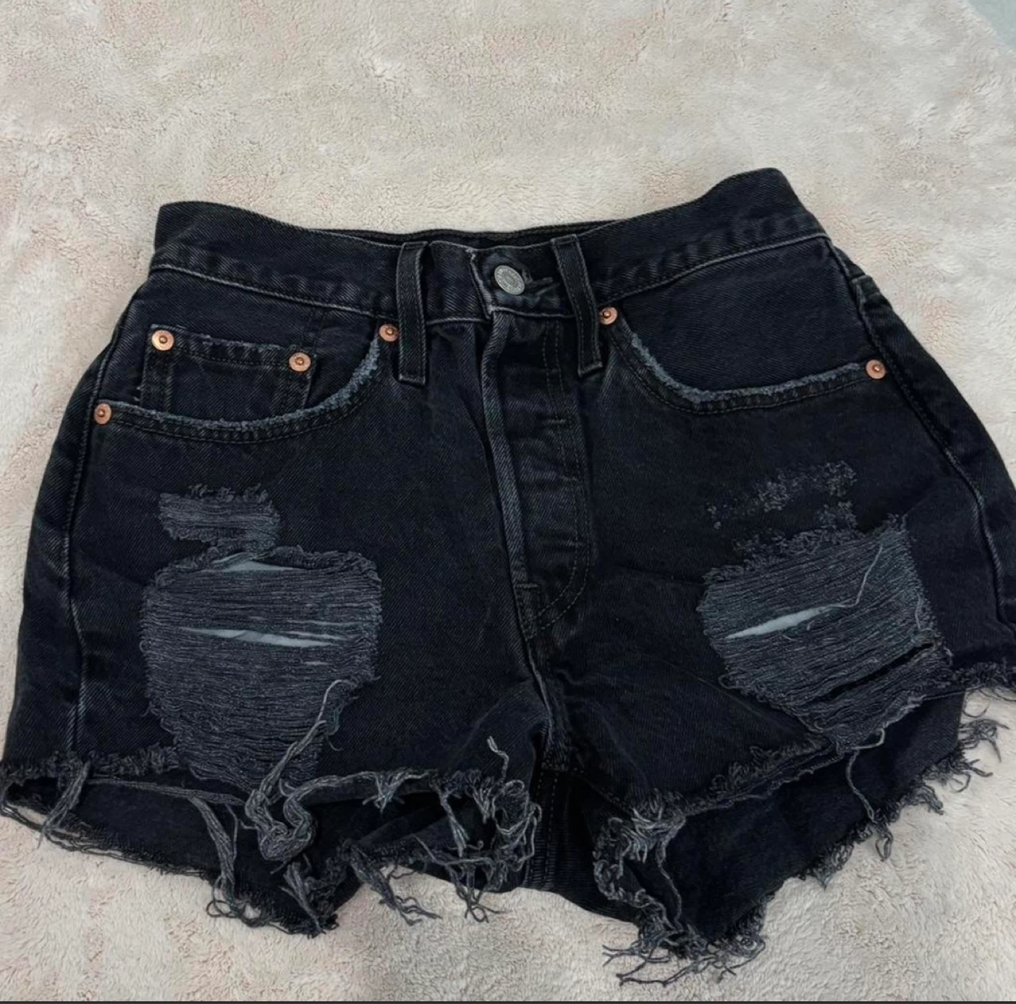 Levi's 501 Black Distressed Denim Shorts - photo 2