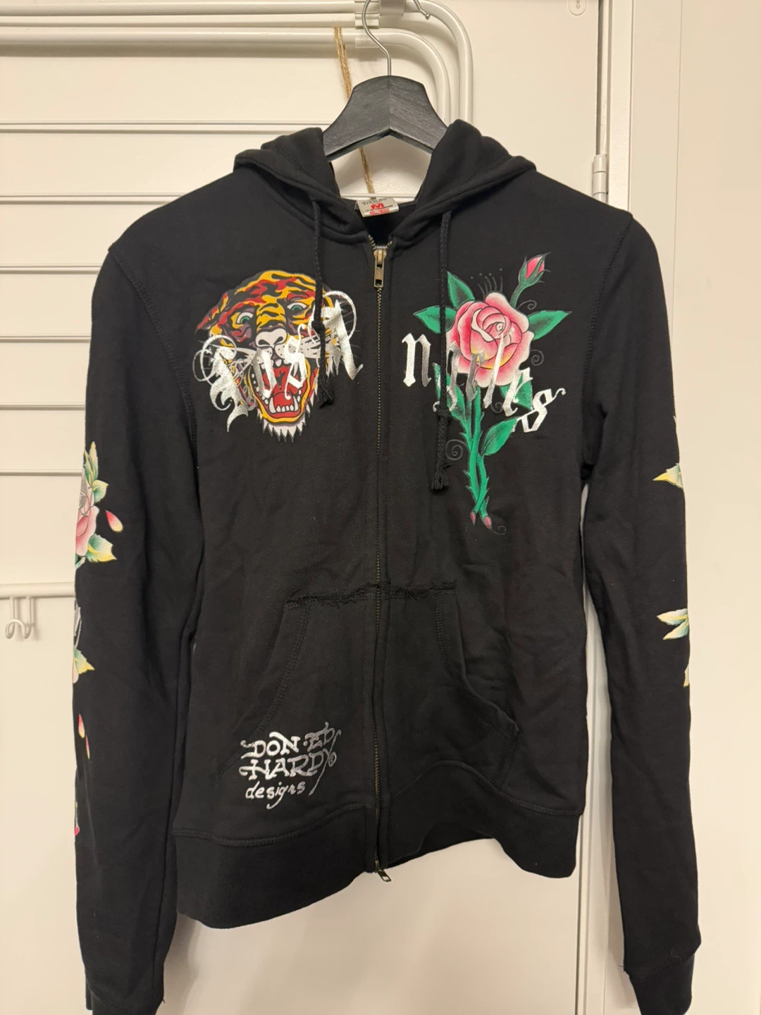 Ed Hardy Black Tiger & Rose Zip-Up Hoodie