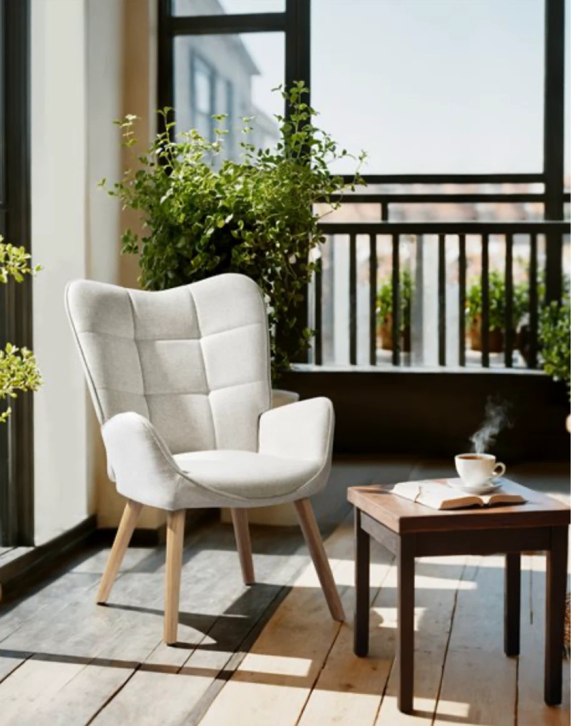 Beige Wingback Accent Chair w/ Skin-Friendly Fabric - photo 3