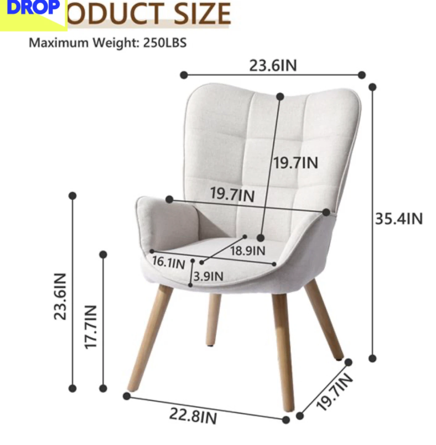 Beige Wingback Accent Chair w/ Skin-Friendly Fabric - photo 4