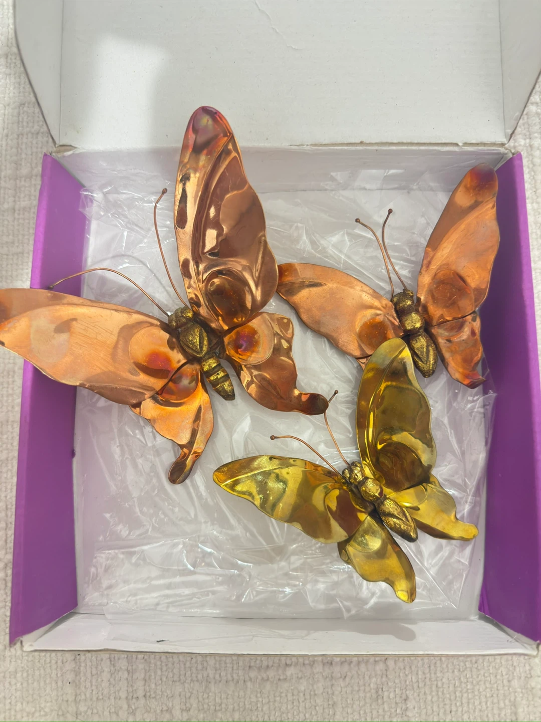 Set of 3 Copper and Brass Butterfly Decorations