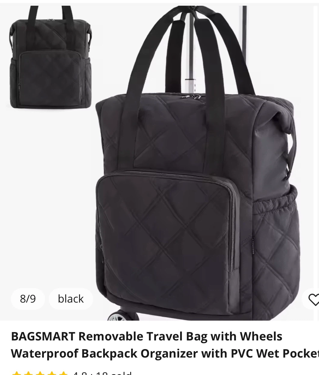 BAGSMART Black Removable Travel Bag with Wheels - photo 2
