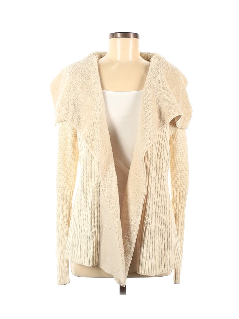 QUINN Cream Knit Faux Fur Collar Cardigan