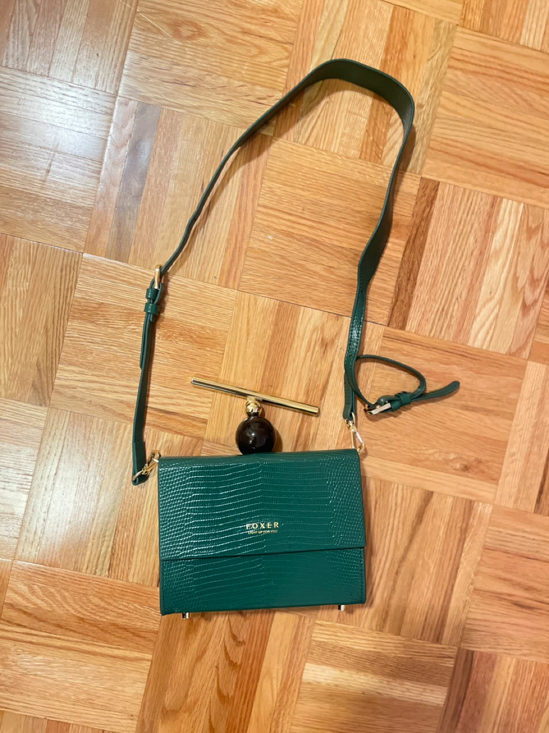 Foxer Green Crocodile Embossed Shoulder Bag