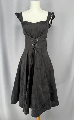 Hearts & Roses Black Brocade Corset Dress