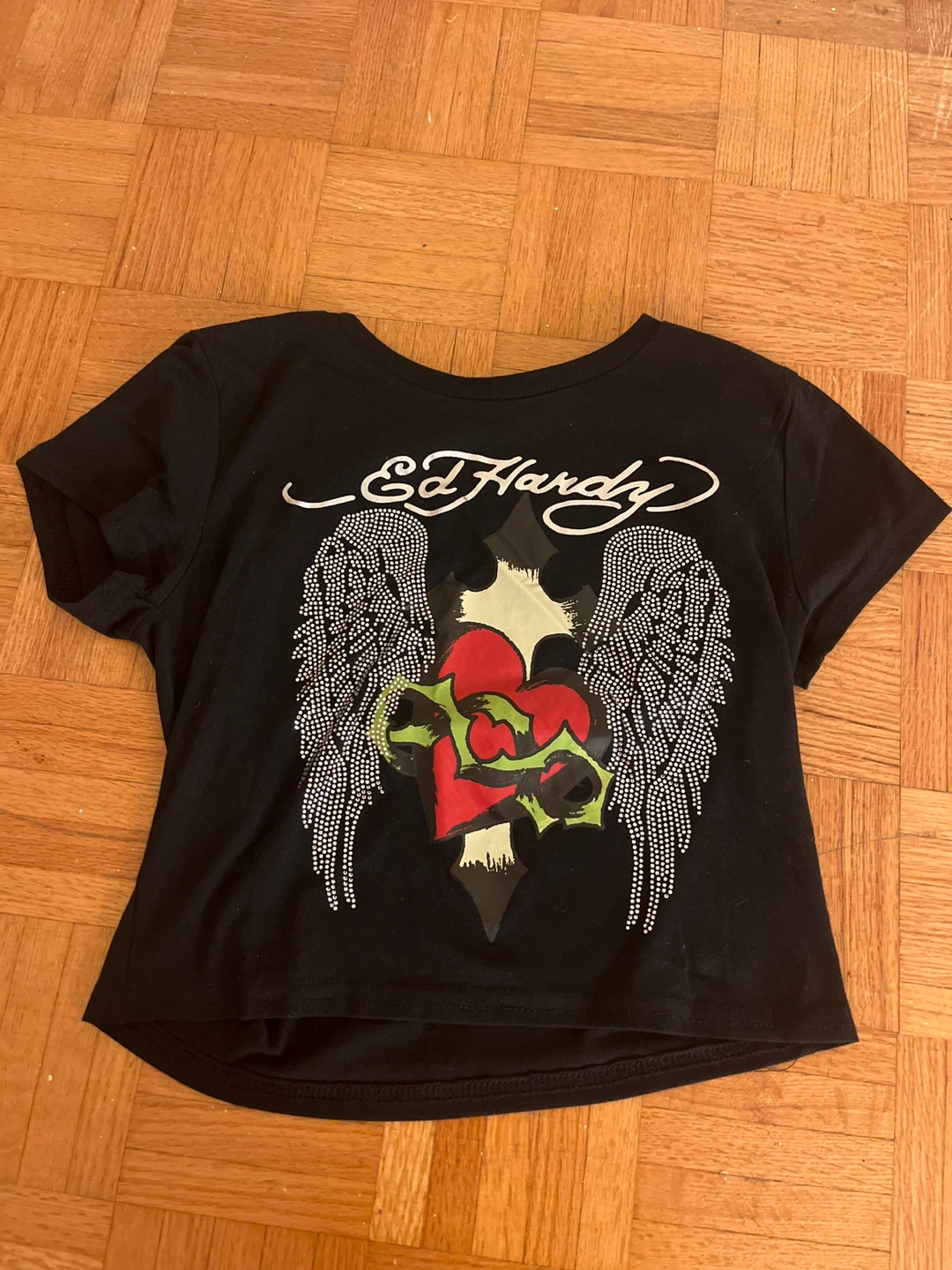 Ed Hardy Black Graphic Crop Top