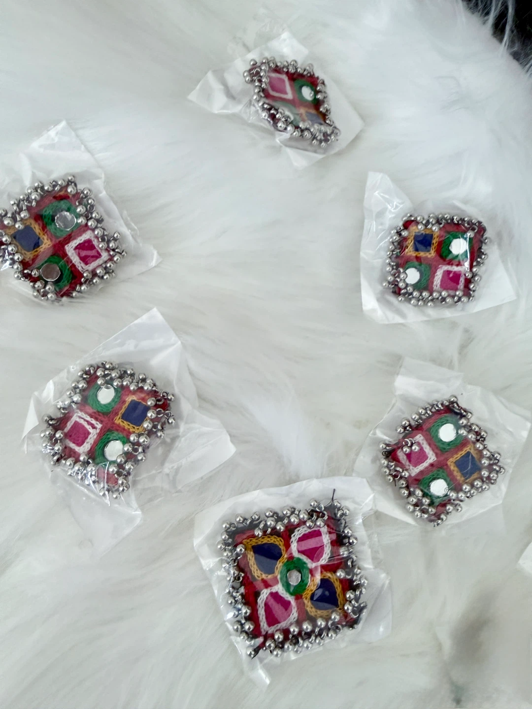 Set of 6 Embroidered Mirror Work Ring