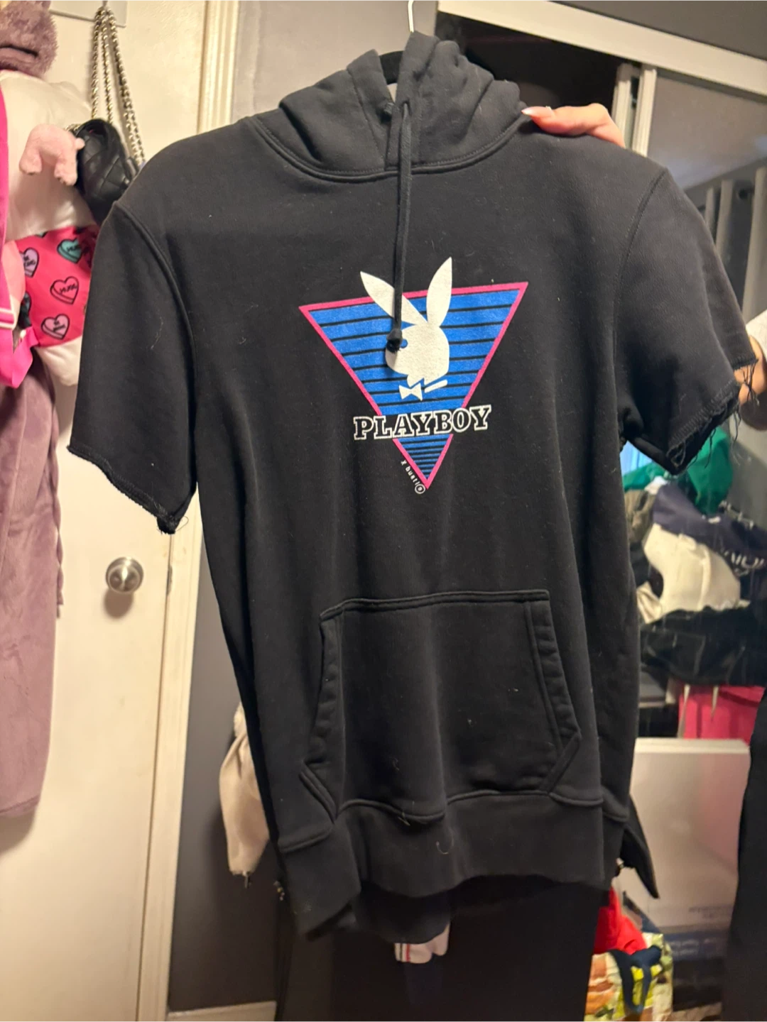 Black Playboy Short Sleeve Hoodie