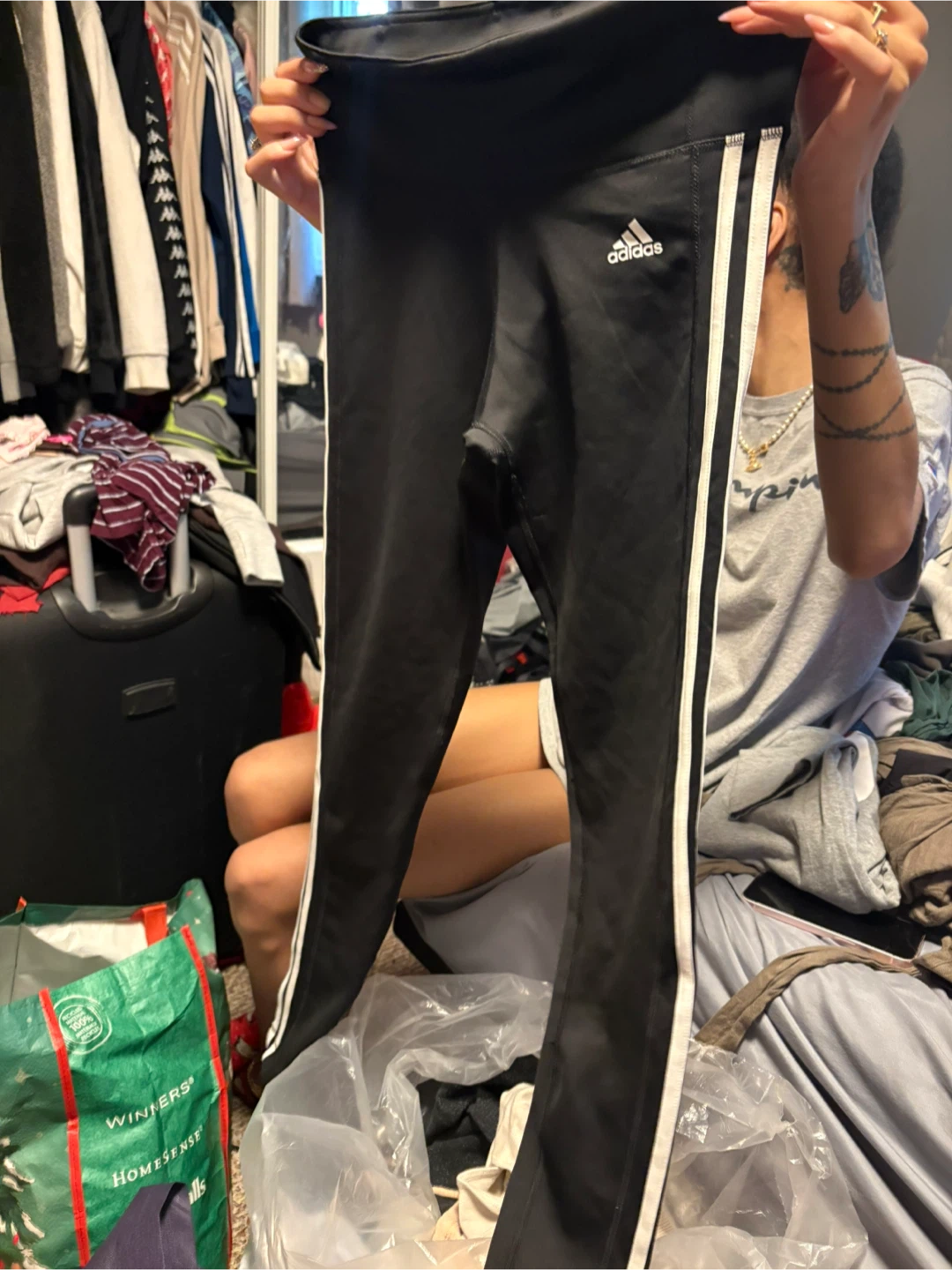 Adidas Black Leggings with White Stripes