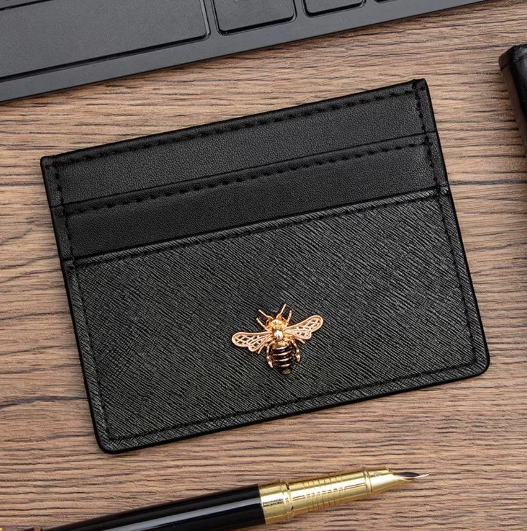 Card Holder with Gold Bee – Black - photo 3
