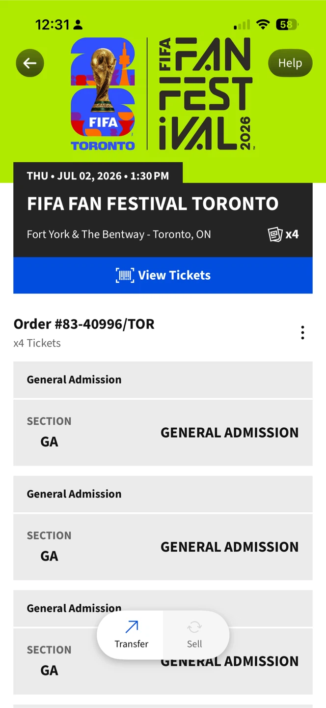 4 Tickets: FIFA Fan Festival Toronto July 2, 2026