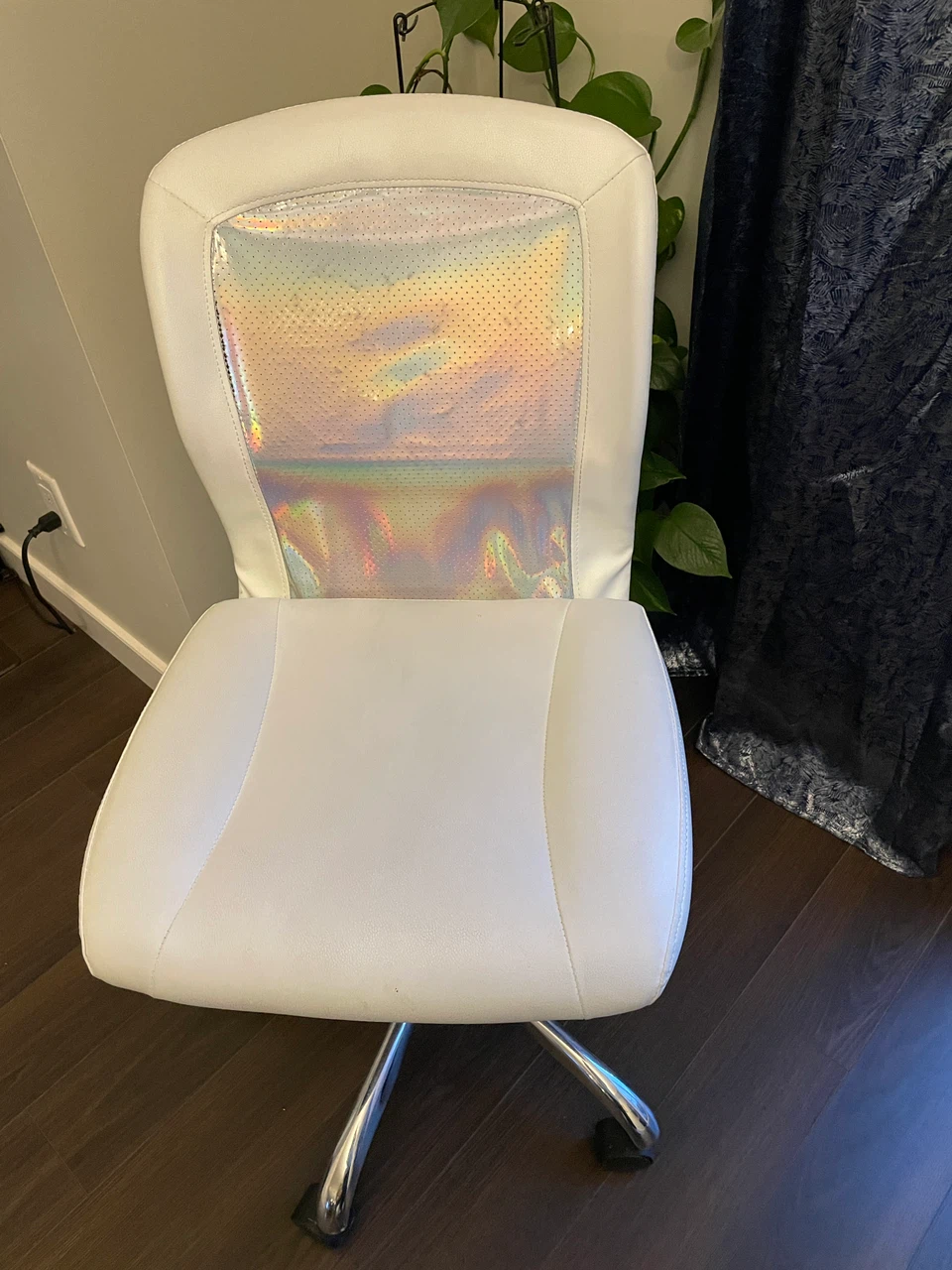 White Office Chair with Iridescent Back Panel
