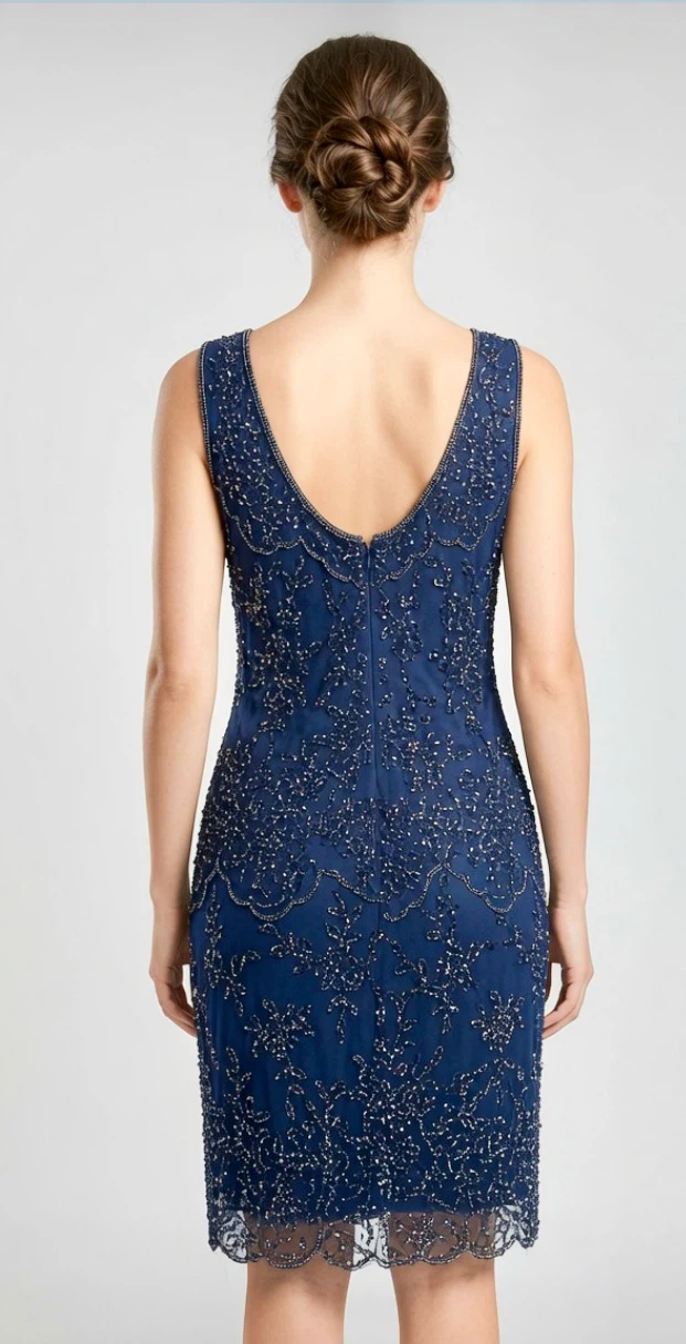 Pisarro Nights Navy Blue Beaded Cocktail Dress - photo 2
