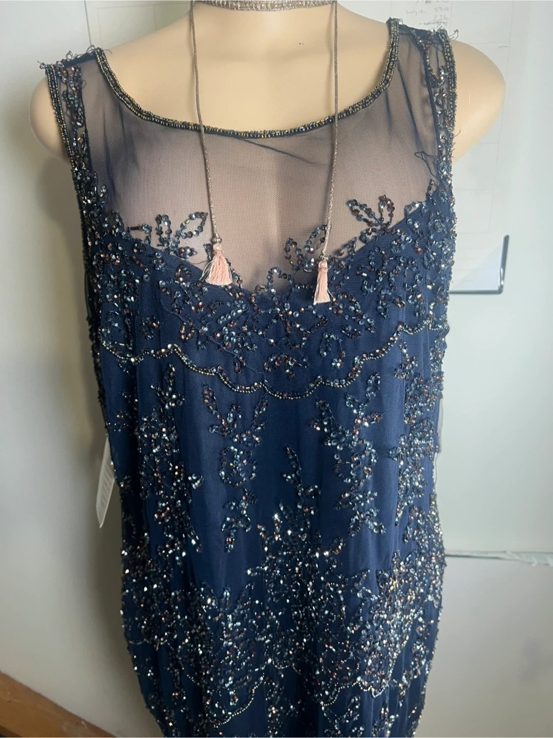 Pisarro Nights Navy Blue Beaded Cocktail Dress - photo 3