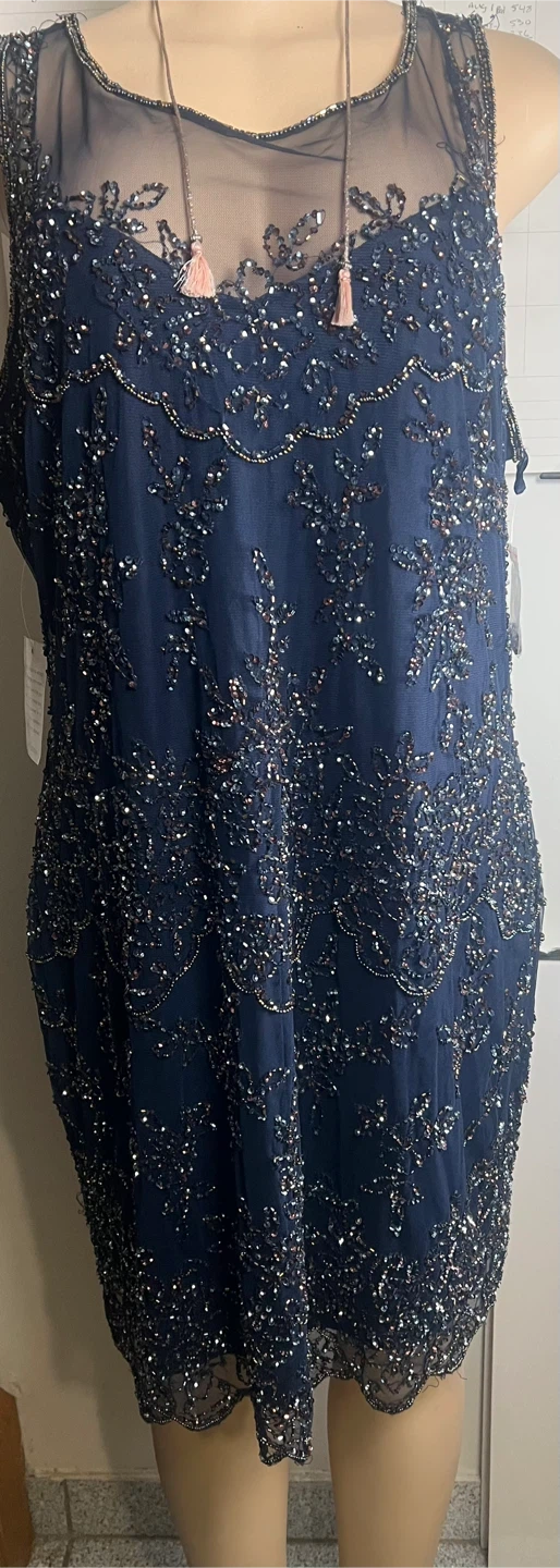 Pisarro Nights Navy Blue Beaded Cocktail Dress - photo 5