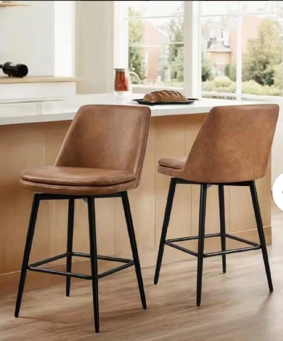 Set of 2 Brown Faux Leather Swivel Bar Stools