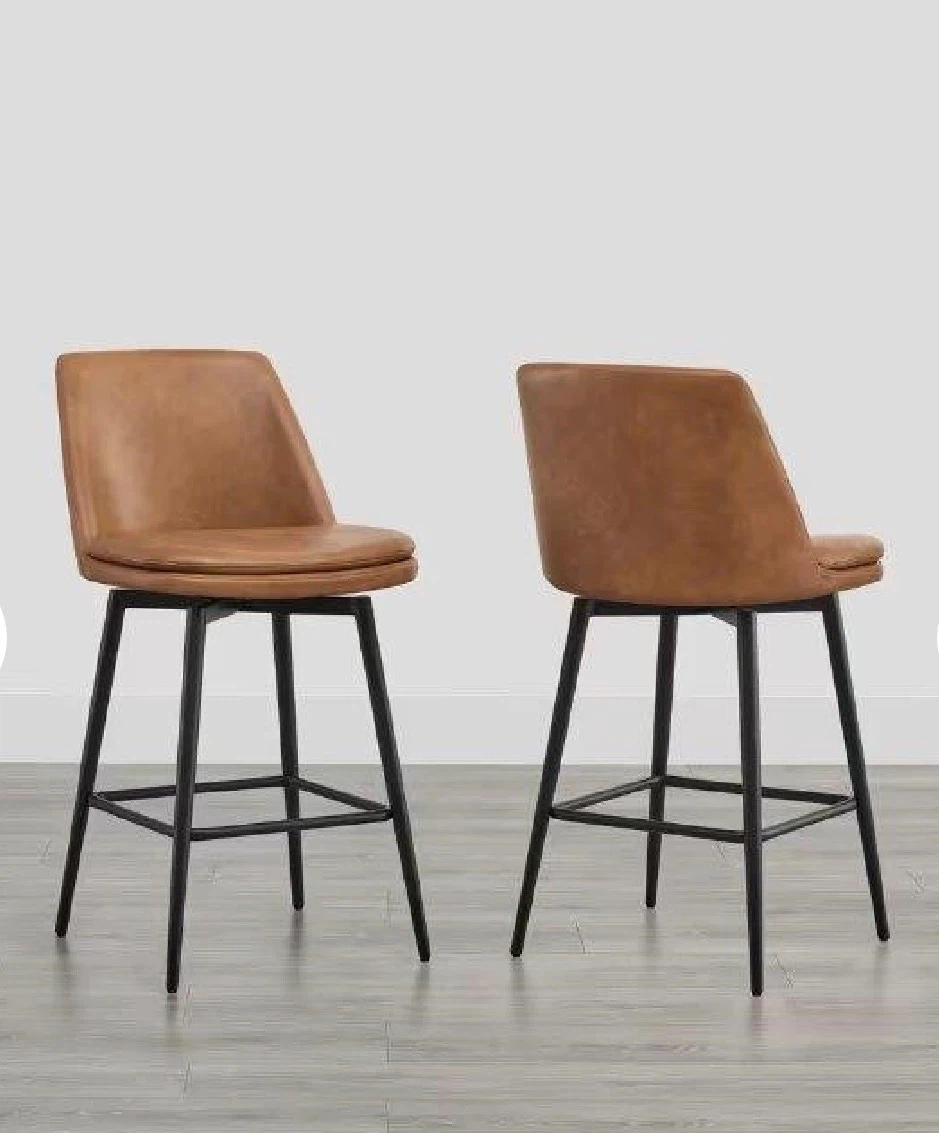 Set of 2 Brown Faux Leather Swivel Bar Stools - photo 3