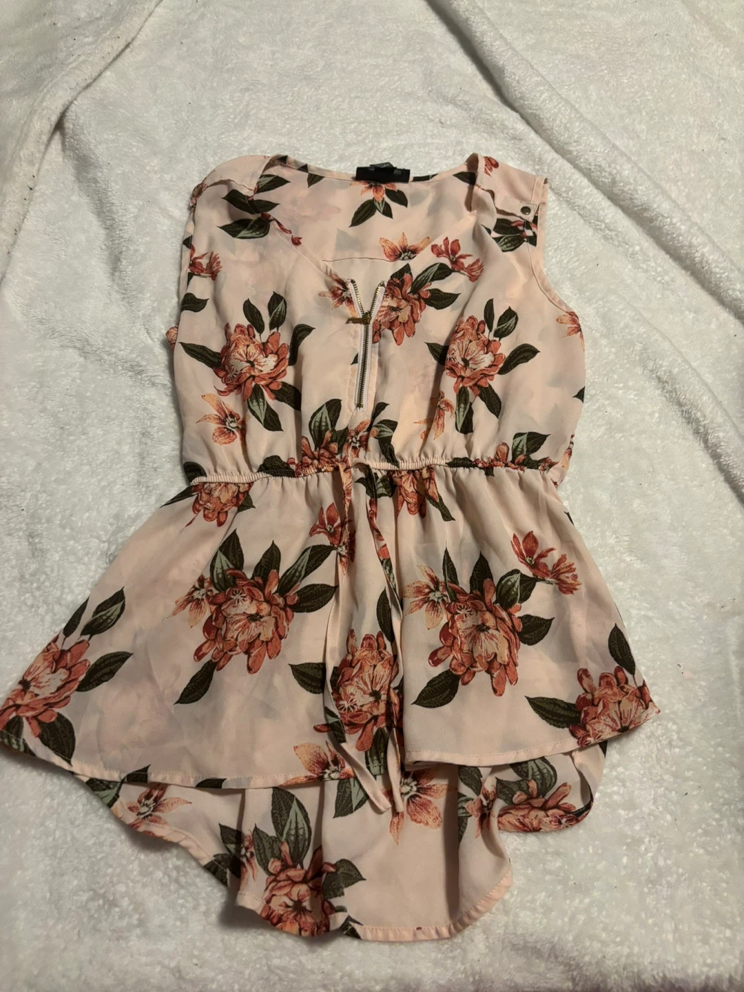 Women's Pink Floral Sleeveless Top with Zipper