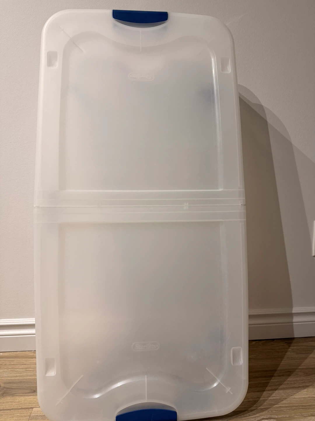 Clear Baby clothes/ clothes storage with Blue Latch