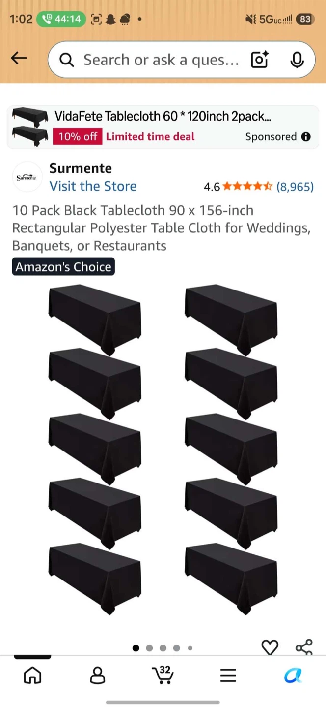 Surmente Tablecloth 90 x 132 inch Black (10 Pack)