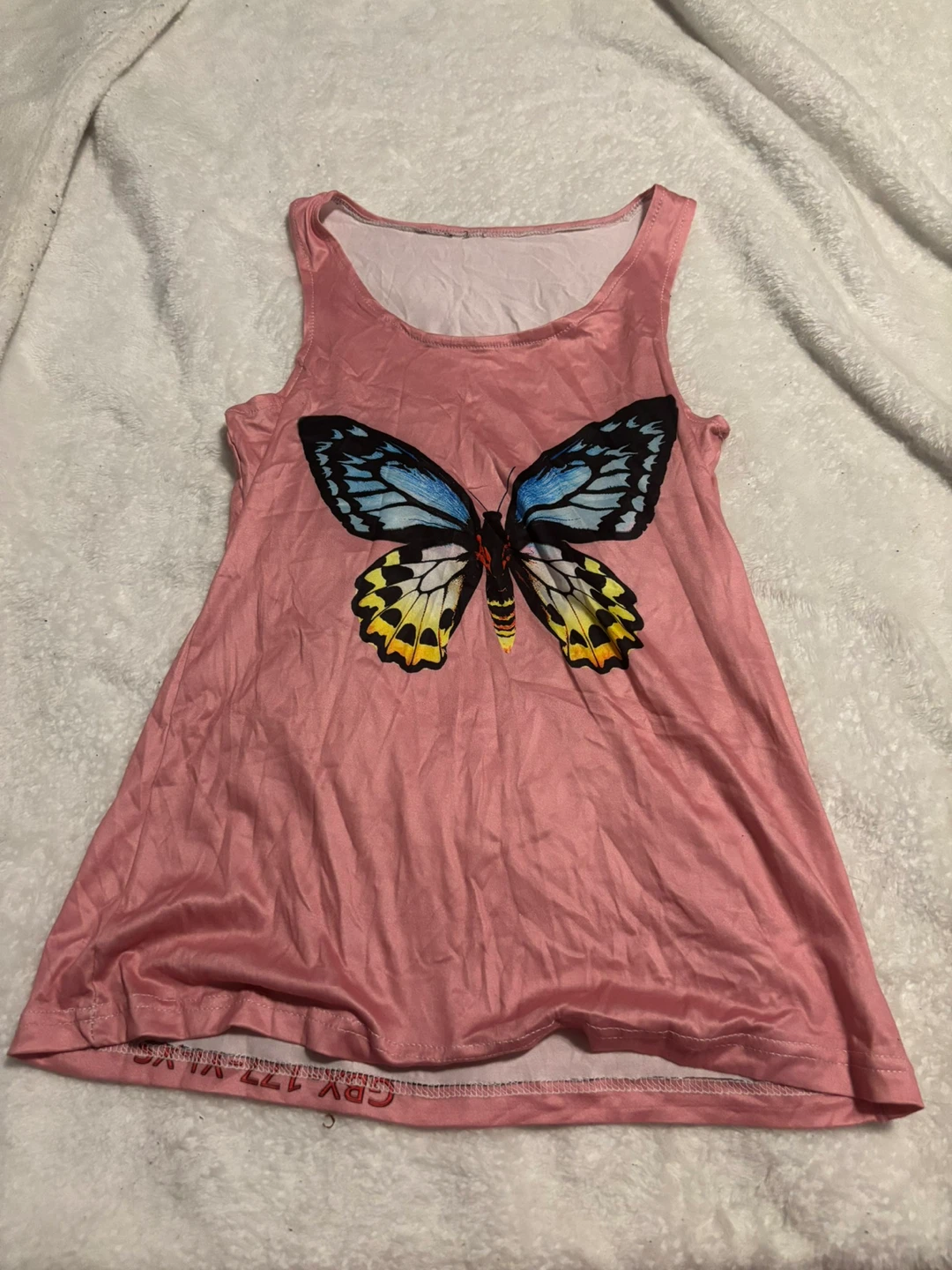 Pink Tank Top with Butterfly Graphic