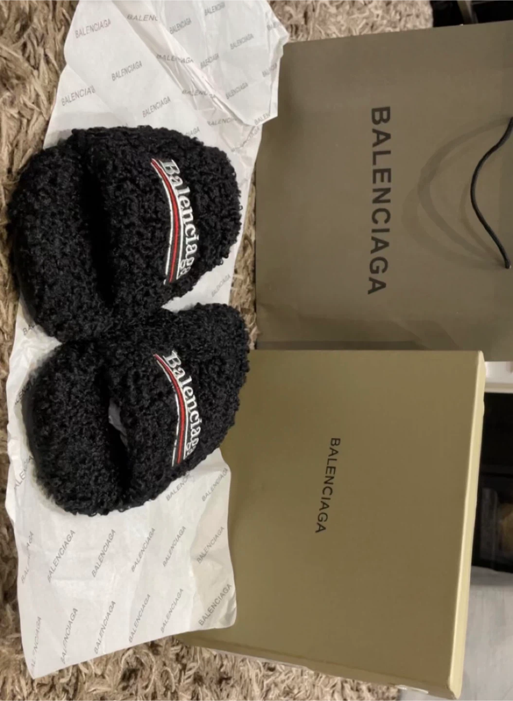 Balenciaga Black Fuzzy Slides
