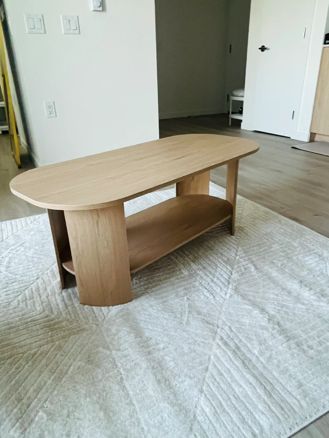Oval Coffee Table with Shelf - Light Wood