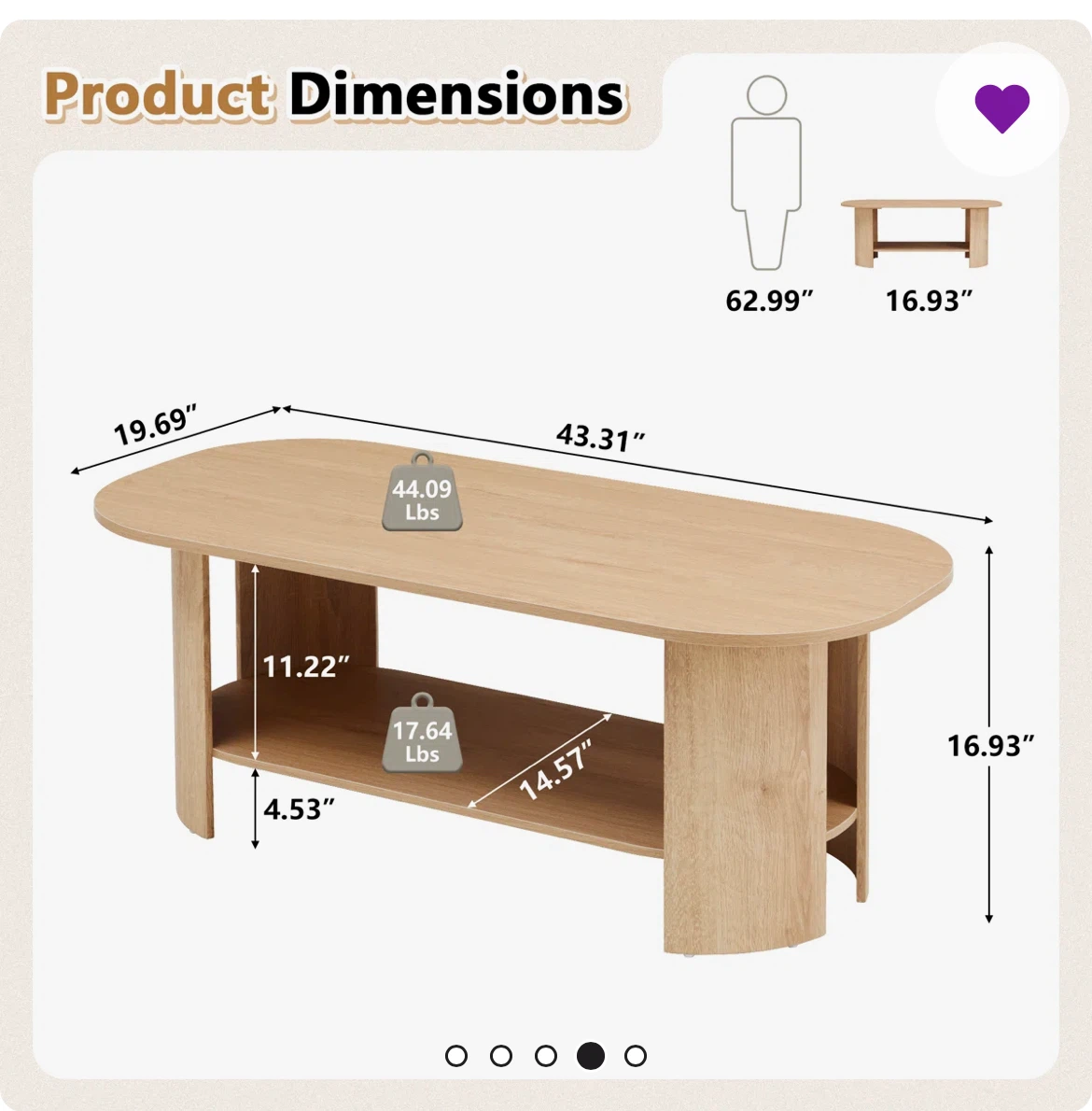 Oval Coffee Table with Shelf - Light Wood - photo 2