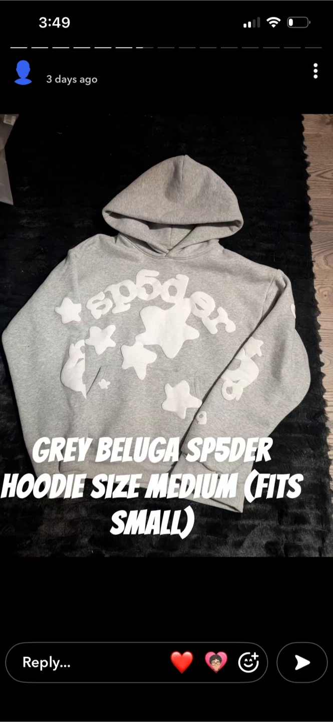 SP5DER Grey Beluga Hoodie - Medium (Fits Small)