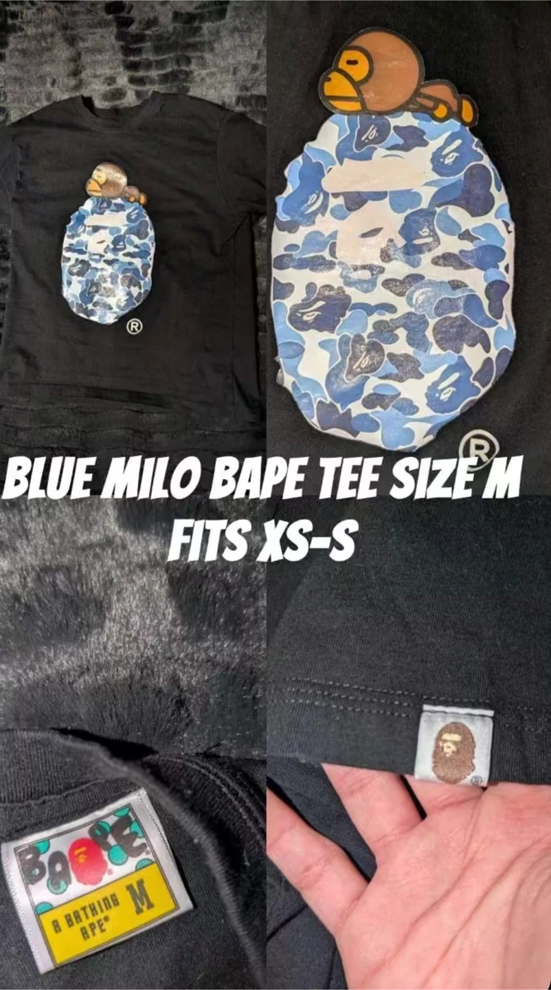 A Bathing Ape Blue Milo Bape Tee - Size M (Fits XS-S)