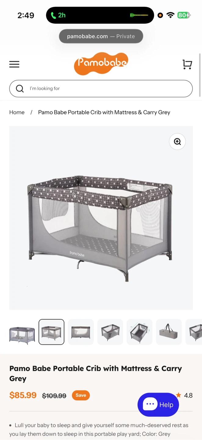 Pamo Babe Portable Crib with Mattress & Carry Grey - photo 2