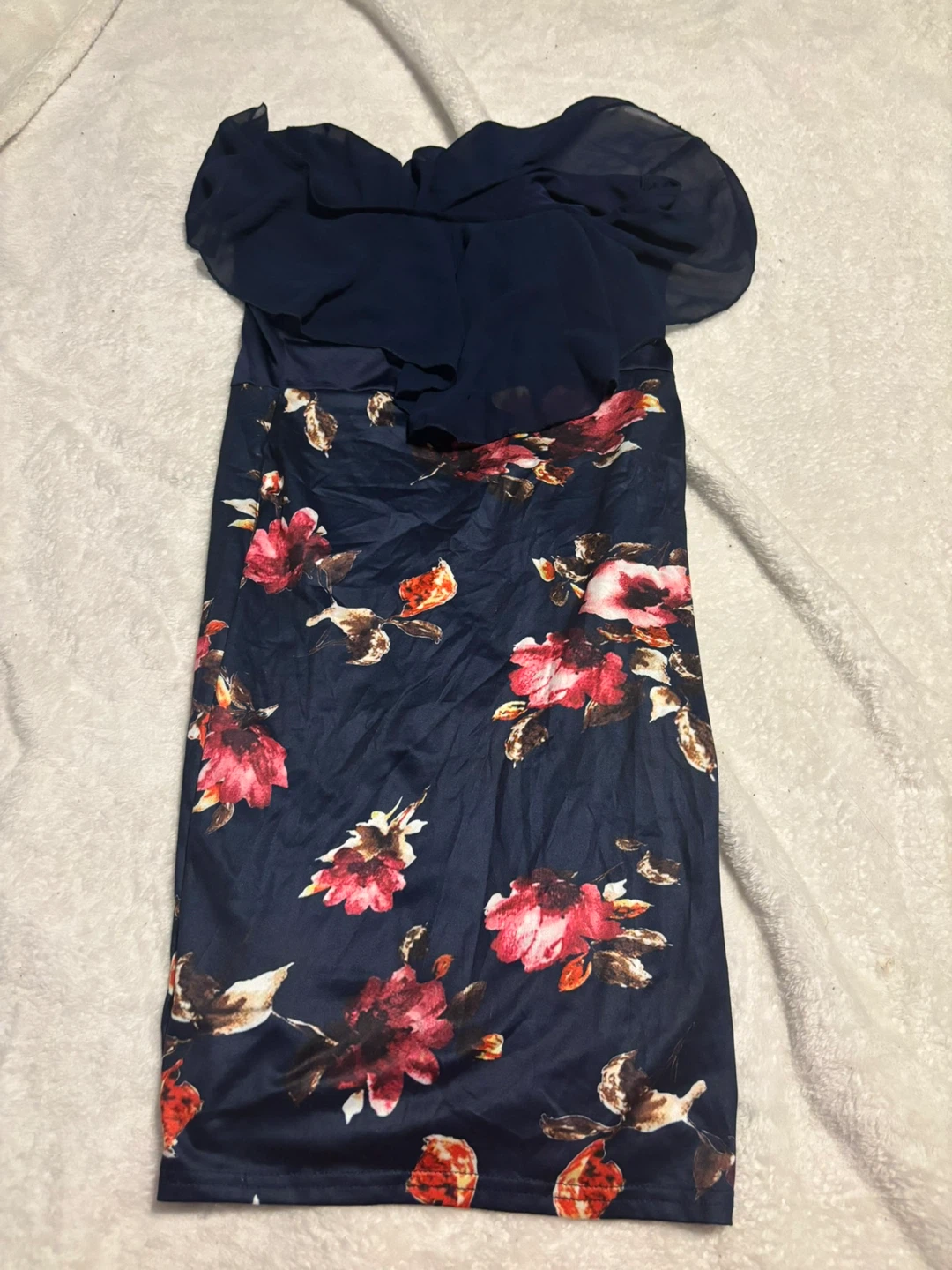 Navy Floral Ruffle Dress