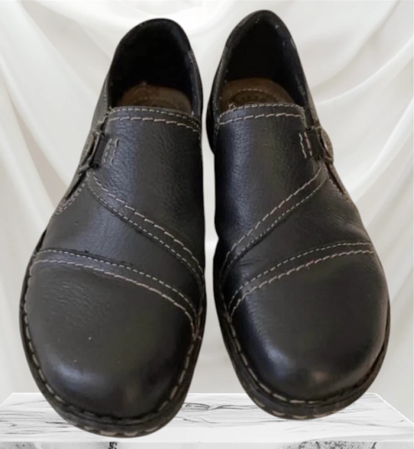 Clarks Collection Women's Brown Leather Slip-On Shoes